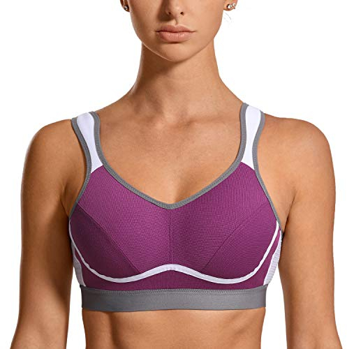 SYROKAN Women's Comfort Sports Bra High Impact for Large Breasts Wireless Stretch Support Bounce Control Purple 38F