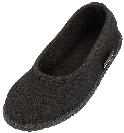 HAFLINGER Slipper Marina Filzpantoffel Hausschuh Ballerina Schwarz, Gr. 39