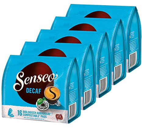 Senseo Décaféiné, Nouveaux Design, Lot de 5, 5 x 16 Dosettes de Café
