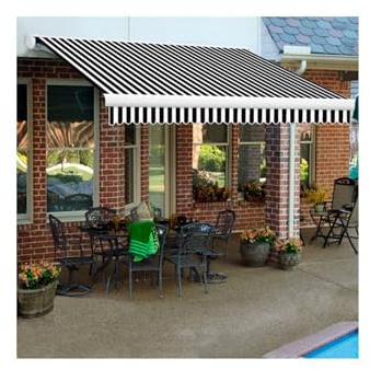 Awntech 20-Feet Key West Full-Cassette Left Motor with Remote Retractable Awning, 120-Inch Projection, Black/White