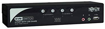 Tripp Lite 4-Port KVM Switch with 2 Port USB 2.0 Hub, Audio, Cable Kit, OSD and Peripheral Sharing, USB or PS/2