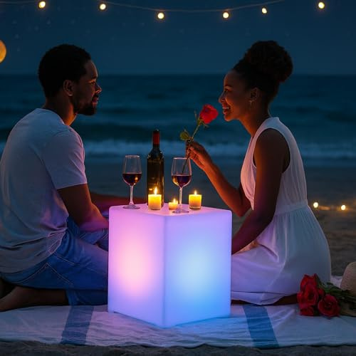 Playlearn 40cm Glow Cube Chair Seat with Remote- Outdoor Garden Lights LED Floating Cube Light Cube Shaped Relaxing Mood Lighting with Remote -Led Cube Light Lamp Night Light Decorative Lighting
