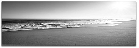 Leinwandfoto als Panorama SCHWARZ/WEISS 150x50cm Strand Meer Horizont Sonnenstrahlen
