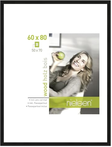 accent by nielsen Holz Bilderrahmen Apollon, 60 x 80 cm, Schwarz | Holz Posterrahmen mit Passepartout im Hoch- & Querformat zum Aufhängen Schwarz matt Echtglas