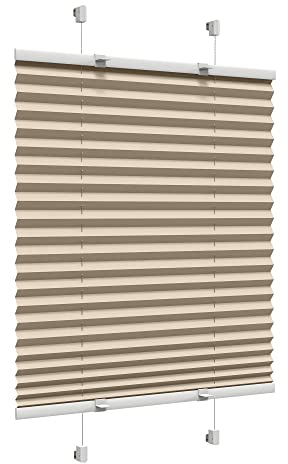 Victoria M. Easyfix Plissee Faltrollo ohne Bohren Plisseeanlage Klemmfix mit Klemmträger für Fenster und Türen, Größe: 90 x 120 cm, Farbe: Beige