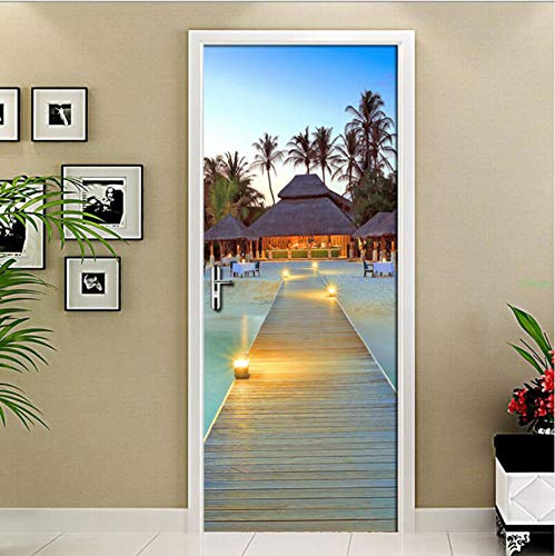 Ruifulex Sticker Porte Belle Vue sur La Mer 3D Photo Papier Peint Étanche Creative DIY Porte Autocollant PVC Vinyle Mur Papier Salon Chambre Porte Murale