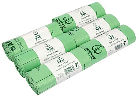 90L x 120 Compostable Compost Bag Food Waste Sacks - Commercial size - 90 Litre Food Waste Bin Liners - EN 13432 - with Composting Guide