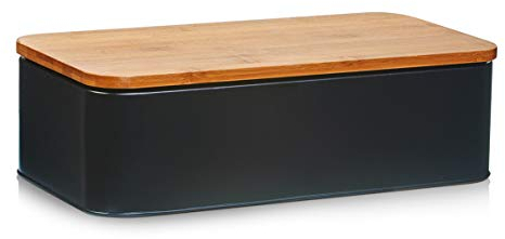 Zeller Present 25377 Portapane in ceramica con coperchio di bambù, colore: nero opaco/Metallo