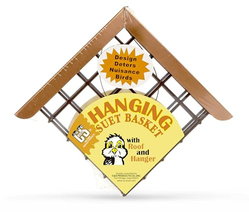 C&S Hanging Suet Feeder Basket with Roof and Hanger, Holds 1 Suet Cake