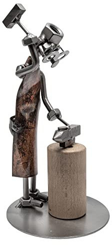 STEEMO Schraubenmännchen Figur: Schmied Amboss Hufschmied Geschenk Metall-Deko, Kunsthandwerk, Stahl, grau 10x10x19 cm