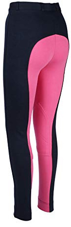 Avon Equine Cotton Lycra Childrens Horse Riding Jodhpurs for Girls Two Tone Soft Stretchy Soft Junior Child Knee Patch Equestrian Jodhpurs Jod (Navy/Pink, 22)