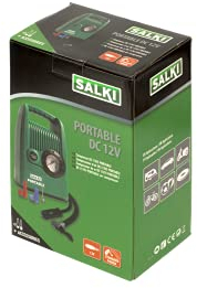 SALKI Compresor de Aire Portable DC-12V - Bomba de Aire en Formato Mini con Salida para Coche de 12V, Compartimento para Boquillas Integrado, Profesional, Uso Profesional, verde