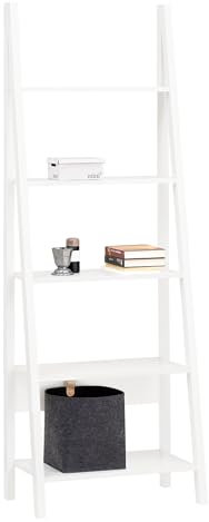 SoBuy® FRG61-W, Modern 5 Tiers Ladder Shelf Bookcase, Wood Storage Display Shelving, Wall Shelf, W64xD39xH180cm, White