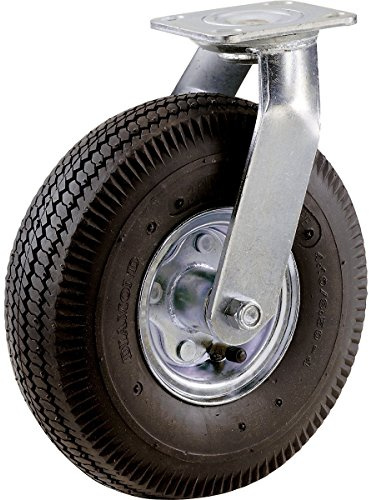 Shepherd 10 Pneumatic Swivel Caster with Oversized Air-Filled Rubber Tire and 5/8 Bore Centered Axle, Ribbed Tread Heavy-Duty Caster Wheel, 350-lb. Capacity, Black/Chrome