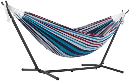 Vivere, Denim Double Cotton Hammock with Space-Saving Steel Stand including Carrying Bag