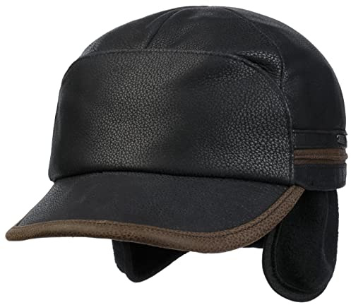 Stetson Byers Ledercap mit verstaubarem Ohrenschutz Herren Made in Germany Baseballcap Leder Rind Earflaps Fleece Herbst Winter
