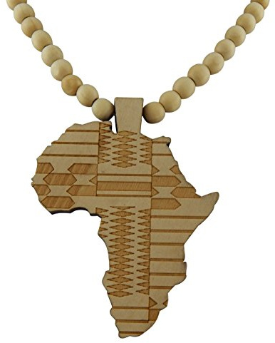Hanessa Weiß Damen u. Herren Schmuck.Africa Perlen Halskette, Land-Karte Afrika aus Holz