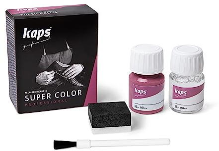 Kaps Professional Lederfarbe Super Color + Preparer für Naturleder, Synthetik und Textil (je 25 ml) zur Pflege und Reparatur von Lederschuhen in Verschiedenen Farben (125 - Fuchsia)