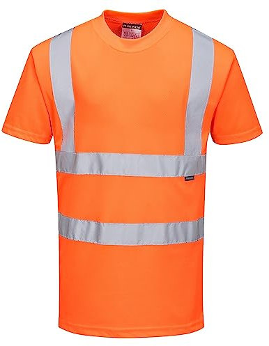 Portwest RT23 Hi Vis Short Sleeve Work Safety T Shirt Orange Breathable Crew Neck Reflective High Visibility Rail Workwear, 5X-Large