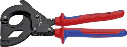 KNIPEX Kabelschneider (Ratschenprinzip) für stahlarmierte Kabel (SWA-Kabel) in Blister schwarz lackiert mit Mehrkomponenten-Hüllen 315 mm, 95 32 315 A