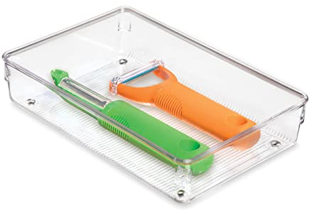iDesign Cubertero para dividir cajones, separador de cajones pequeño de plástico, ideal como organizador de cajones de cocina, transparente