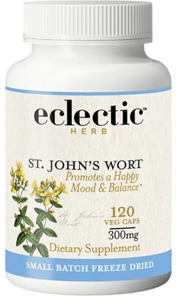 Eclectic Herb - St. John's Wort Capsules | Nervous System & Immune Support | Promotes a Positive Mood | Vegan, Non-GMO, Gluten Free, Freeze-Dried (120 CT | 300 mg)