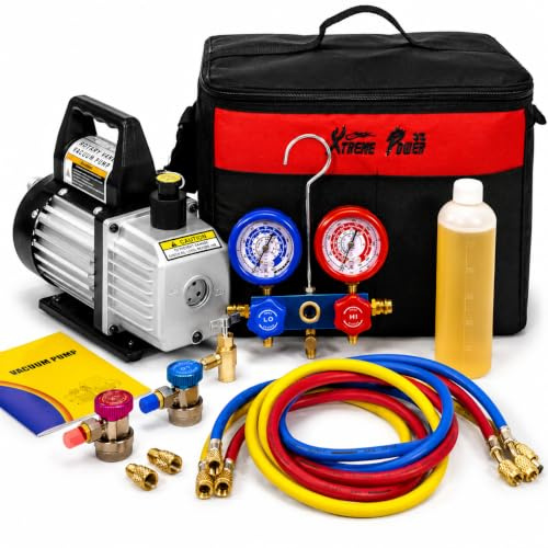 XtremepowerUS Bomba de vacío 3CFM 1/4 HP HVAC R134a R12 R22 R410a A/C Refrigeración AC Manifold Gauge