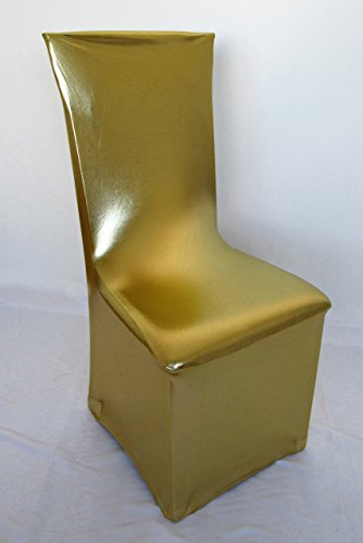 Mc-Stoff Stuhlhusse Stretch METALLIC in Gold imprägniert wasserabweisend Stretchhusse Premium abwaschbar bügelfrei universell für gerade oder runde Stuhllehnen