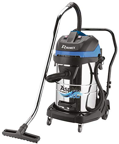 Ribimex Aspiratore per Solidi e Liquidi Aspirix Serie Pro, Bidone Aspiratutto Professionale da 60 L, 2 Motori da 1000 W, Funzione Soffiante, per Uso Intensivo, Accessori Inclusi - PRASP61LX2