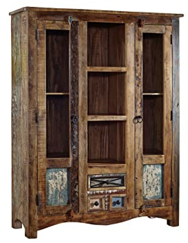 MASSIVMOEBEL24.DE | Nature of Spirit Highboard 115x40x150 Indisches Altholz, Farbe:Mehrfarbig lackiert, Größe:115x40x150 cm (BxTxH)