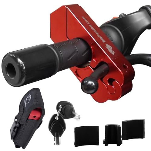 BigPantha Motorcycle Grip Lock - Heavy Duty Brake/Handlebar/Throttle Lock That Secures Your Bike, Scooter, Moped, or ATV in Under 5 Seconds! - Anti Theft Motorcycle Lock W/Free Holster (Red)