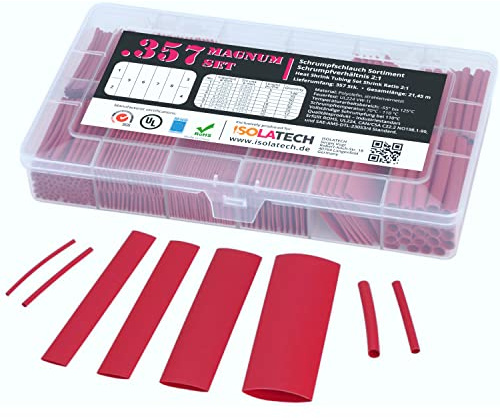 ISOLATECH Magnum Schrumpfschlauch Set Rot 2:1 ohne Kleber 357-teilig | Unbeschriftet, 357-teilig in Sortimentsbox, aus Polyolefin, zum Isolieren von Kabeln und Lötverbindungen