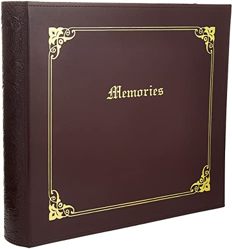 Pioneer 12 Inch by 12 Inch 3-Ring Sewn Italian Cover Scrapbook Binder, Burgundy