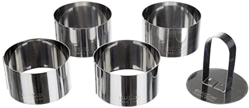 Equinox 508937, Lot de 4 emporte pièces ronds diam. 8 cm hauteur 4,5 cm en acier inoxydable + poussoir inox
