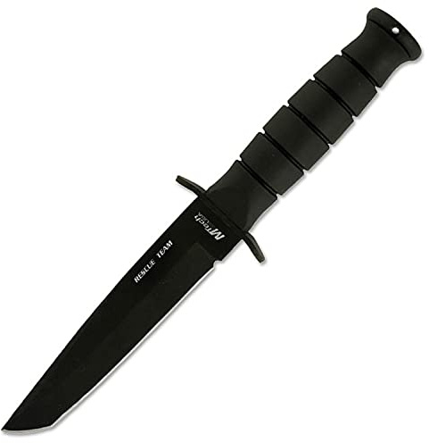 MTech USA MT-113 Rescue Team Fixed Blade Survival Knife, Black Straight Edge Tanto Blade, Black Handle, 10-1/2-Inch Overall