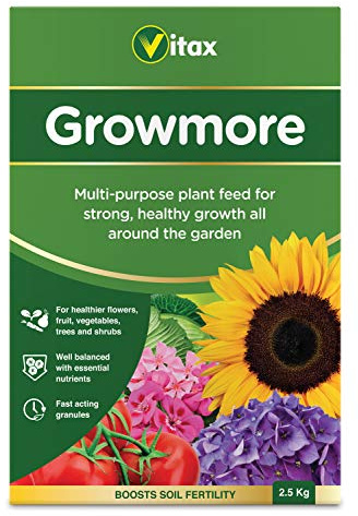 Vitax Growmore, General Purpose Fertiliser, Suitable For Fruit, Veg, Flowers And Lawn, Promotes Heavy Crops, Boosts Growth All Around The Garden- 2.5Kg