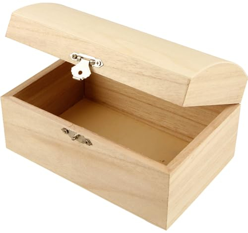 Creativ Create Crafts 575440 Schatztruhe aus Holz mit gebogenem Deckel und Metallverschluss, braun, 16,5 x 11 x 8,55