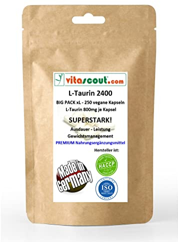 **L-Taurin 2400 II, 250 Kapseln, 800 mg, Hochdosiert, Vegan, Ohne Magnesiumstearat**