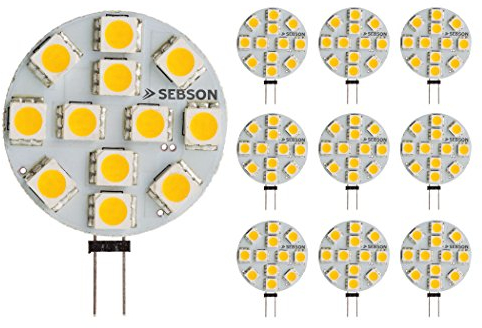 SEBSON LED Lampe G4 warmweiß 3W (2.5W), ersetzt 20W Glühlampe, 200lm, GU4 Stiftsockel 12V DC, Leuchtmittel 130°, 10er Pack