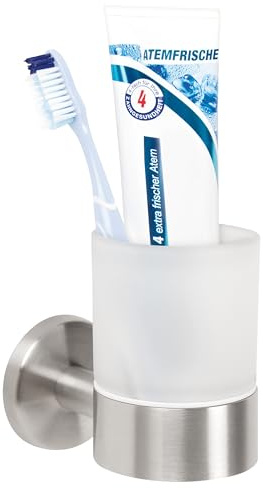 bremermann Bad-Serie Piazza - Glasbecherhalter, Zahnputzbecherhalter inkl. Wandhalterung, Becherhalter - Zahnb�rstenhalter, aus satiniertem Glas und Edelstahl matt