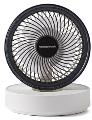 Morphy Richards Airflex 820003 - Ventilador oscilante portátil, recargable, USB, hasta 17 horas, plegable, 3 velocidades, panel táctil, inclinación variable, silencioso, montaje en pared, dormitorio