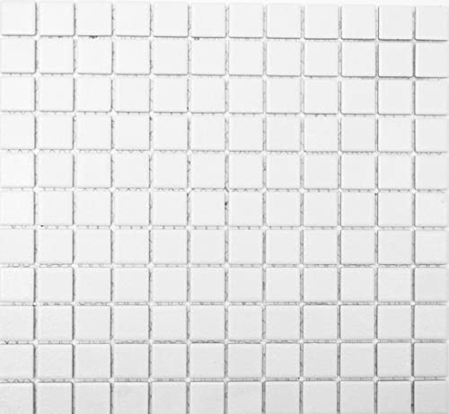 Mosaik Quadrat uni altweiß rutschhemmend R10 Keramik rutschsicher trittsicher anti slip rutschfest Duschtasse Boden Küche Bad WC | 10 Mosaikmatten