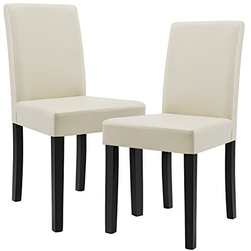[en.casa] 2 x stoppningsstolar (6 valbara färger) (hög kvalitet) med ben av massivt trä/konstläderöverdrag/elegant/Creme/Elfenbein