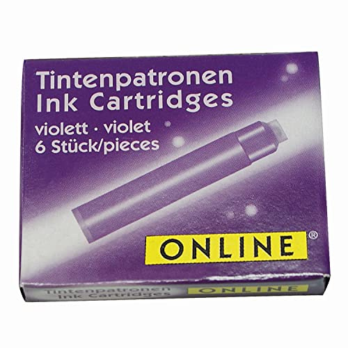 ONLINE Standard-Tintenpatronen, universelle Füller-Tinte, kompatibel mit allen gängigen Standard-Füllern, Ersatz-Patronen für Füllhalter und Rollerball, 6 Stück, Farbe lila