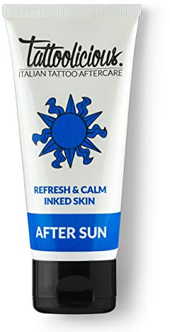 Tattoolicious AFTER SUN 100 ml – Crema Doposole per Tatuaggi | Lenitiva e Re-Idratante | Con Ingredienti Naturali e Principi Attivi Bio, Vegan, Cruelty Free, Derma Tested | Made in Italy