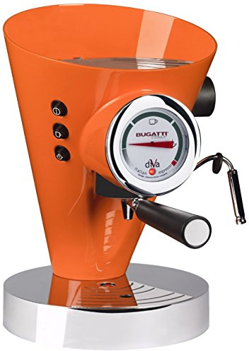 BUGATTI, Diva, Máquina de café expreso y capuchino, para café molido y cápsulas monodosis, 15 bar, 950 W, Capacidad 0,8 litros, Diseño elegante, Color Naranjo