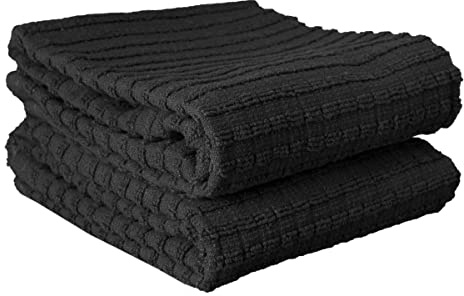 Ritz Royale Collection 100% Combed Terry Cotton, Highly Absorbent, Oversized, Kitchen Towel Set, 28 x 18, 2-Pack, Solid Black