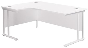 Office Hippo - L Shaped Office Desk 160 x 120cm. Large Corner Computer Desk For Home Office With Integrated Cable Ports, Ideal For Work, Study, Gaming And Hobby Workstation (White/White)