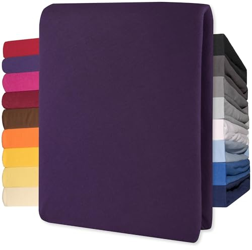CelinaTex Jersey Topper Spannbettlaken Lucina 90x200-100x200cm lila 100% Baumwolle gekämmt bis 12cm Matratzenhöhe Spannbettbezug, Leintuch, Bettlaken, elastisch, Strech, Oeko-Tex