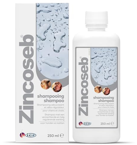 Cat & Dog Shampoo for Itchy Skin | Antibacterial and Antifungal Pet Shampoo | Dry Skin Infections | Greasy Skin & Smelly Coat | 250ml | Zincoseb | ICF